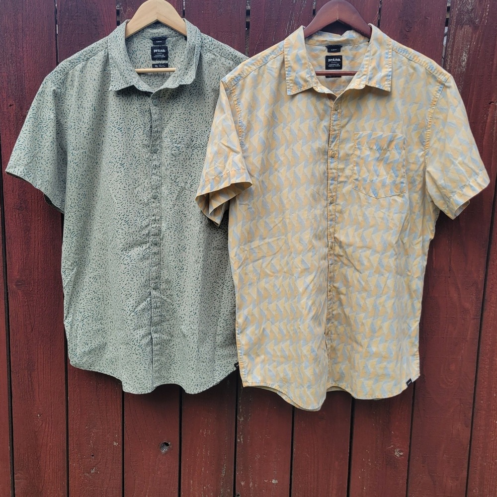 Prana Slim Fit Short Sleeve Button Down Shirts Lot of 2 Mens XL Hiking Workwear